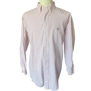 Ralph Lauren Red and White Striped Button Down Shirt Men's Size 17-34 Yarmouth